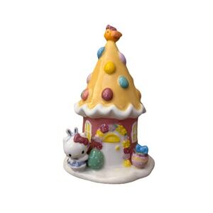 Hello Kitty Easter Egg House Figurine Yellow Ceramic Blue Sky Embossed